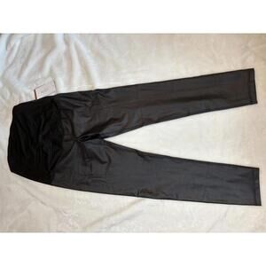 Motherhood Maternity Black Faux Leather Crossover Panel Maternity Leggings SizeM